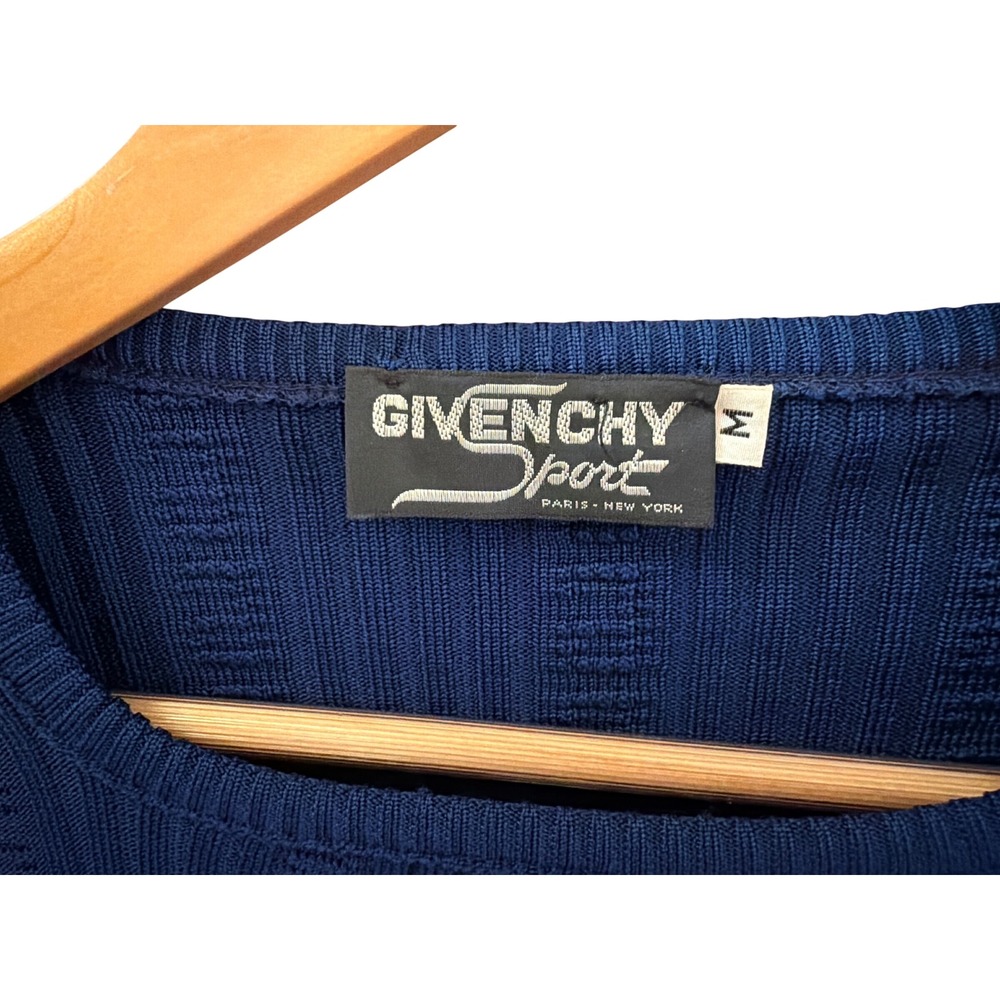 Vintage 70's 80's Givenchy Sport Ribbed Knit Sweater Navy Blue Minimalist Chic - Picture 2 of 3